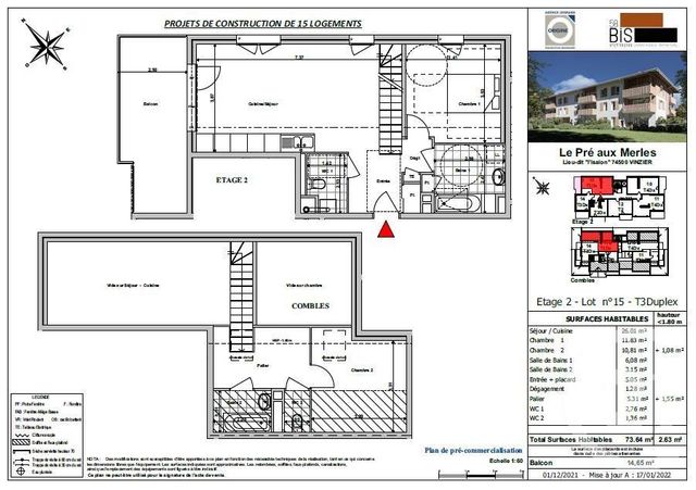 Appartement T3 à vendre - 3 pièces - 73.04 m2 - VINZIER - 74 - RHONE-ALPES - Century 21 Chablais - Léman
